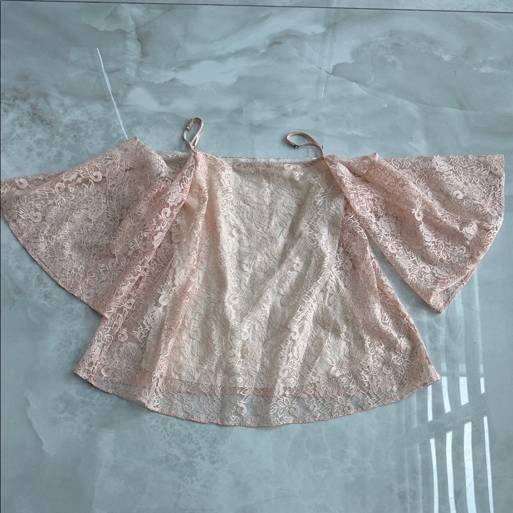 Bailey 44 Lace Blouse in Peach and Cream